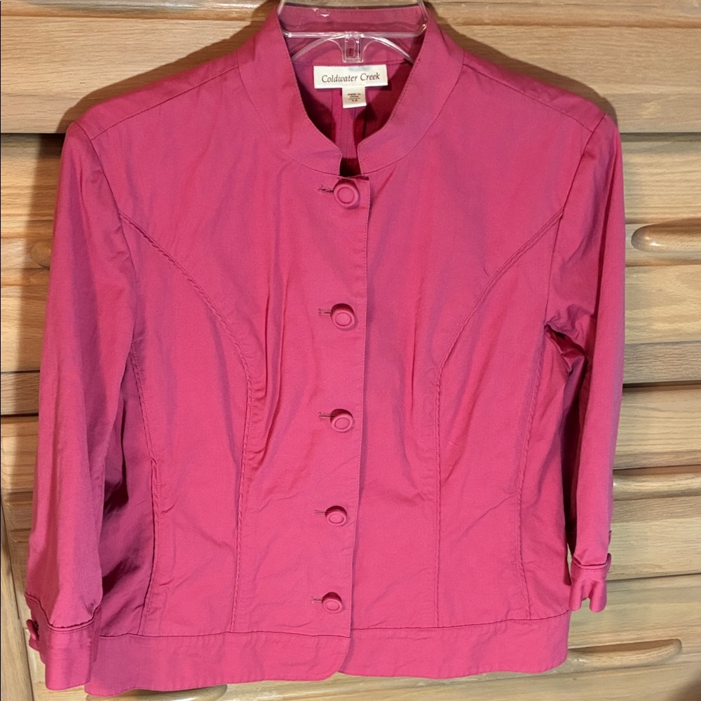 Coldwater Creek Women's 14 Fuchsia Cropped Jacket Blazer Pockets Career Pink - Picture 2 of 9